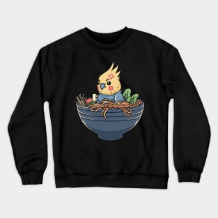 Savorous Songbird: Cockatiel in a Ramen Bowl Crewneck Sweatshirt